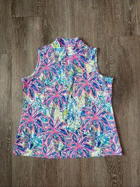Lulu-B Vibrant Floral Zip Polo - Neon Pink, Bright Blue & Lime